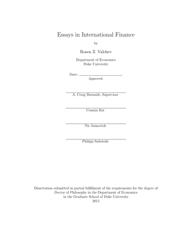 Essays in International Finance