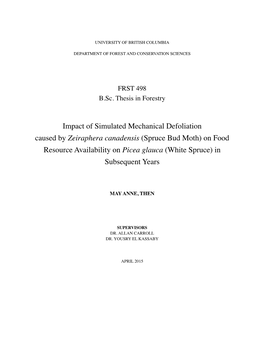 (Spruce Bud Moth) on Food Resource Availability on Picea Glauca (White Spruce) in Subsequent Years