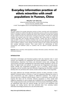 Everyday Information Practices of Ethnic Minorities with Small Populations in Yunnan, China