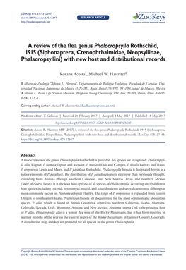 A Review of the Flea Genus Phalacropsylla Rothschild, 1915 (Siphonaptera, Ctenophthalmidae, Neopsyllinae, Phalacropsyllini) with New Host and Distributional Records