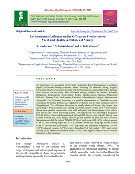 Environmental Influence Under Off-Season Production on Yield and Quality Attributes of Mango