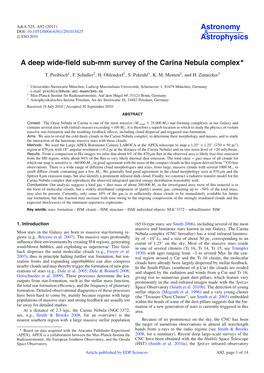 A Deep Wide-Field Sub-Mm Survey of the Carina Nebula Complex⋆