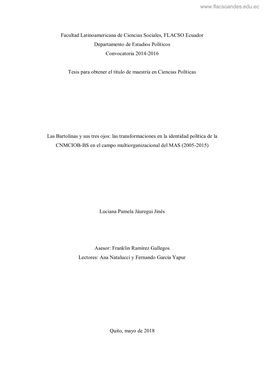 Facultad Latinoamericana De Ciencias Sociales, FLACSO Ecuador Departamento De Estudios Políticos Convocatoria 2014-2016