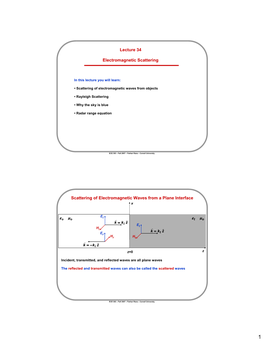 Lecture 34 Electromagnetic Scattering Scattering Of