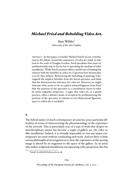 Michael Fried and Beholding Video Art Ken Wilder* University of the Arts London