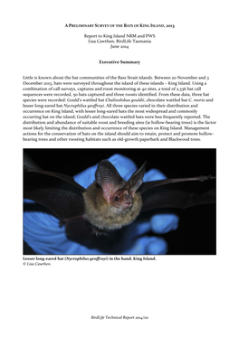 King Island Bats' Survey Report by Lisa Cawthen 2014