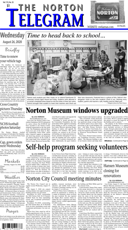 THE NORTONNORTON TTELEGRAMELEGRAM WEBSITE: Nwkansas.Com 10 PAGES Wednesday Time to Head Back to School