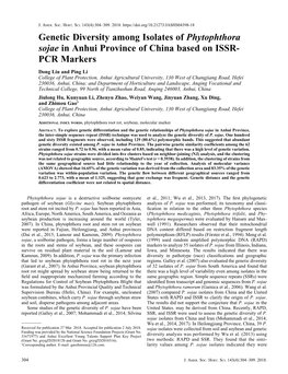 Genetic Diversity Among Isolates of Phytophthora Sojae in Anhui Province of China Based on ISSR- PCR Markers