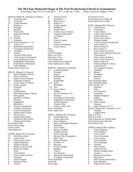 Mclean Pipe Organ Specifications