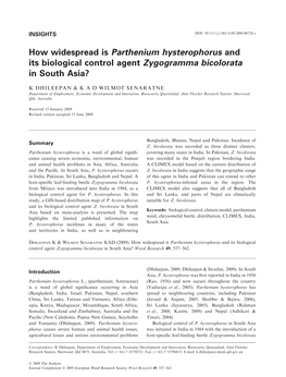 How Widespread Is Parthenium Hysterophorus and Its Biological Control Agent Zygogramma Bicolorata in South Asia?