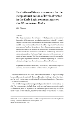 Eustratius of Nicaea As a Source for the Neoplatonist Notion of Levels Of