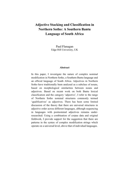 Adjective Stacking and Classification in Northern Sotho: a Southern Bantu Language of South Africa