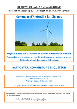Commune D'amfreville-Les-Champs RAPPORT DU COMMISSAIRE