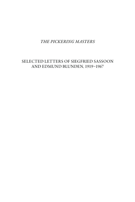 Selected Letters of Siegfried Sassoon and Edmund Blunden, 1919¿1967