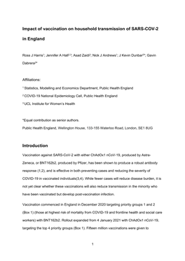 Impact of Vaccination on Household Transmission of SARS-COV-2 in England