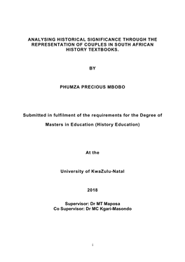 Analysing Historical Significance Through the Representation of Couples in South African History Textbooks