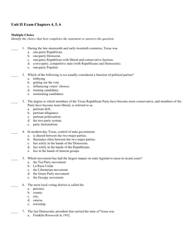 Unit II Exam Chapters 4, 5, 6