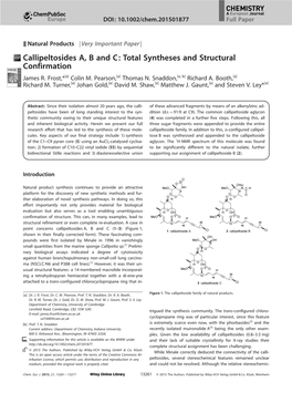 Callipeltosides A, B and C: Total Syntheses and Structural