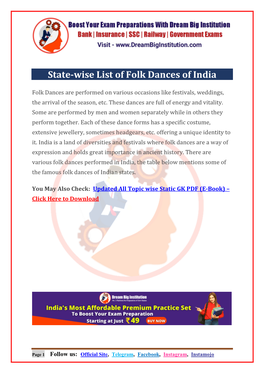 State-Wise List of Folk Dances of India