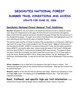 Deschutes National Forest Trail Conditions