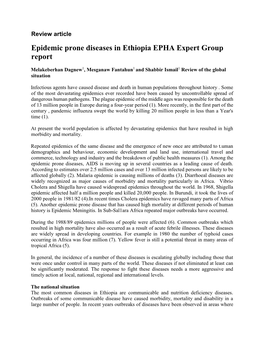 Epidemic Prone Diseases in Ethiopia EPHA Expert Group Report