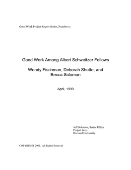 Good Work Among Albert Schweitzer Fellows