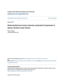 Reducing Memory Access Latencies Using Data Compression in Sparse, Iterative Linear Solvers