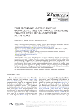 First Records of Viviparus Acerosus (Bourguignat, 1862) (Gastropoda: Viviparidae) from the Czech Republic Outside Its Native Range