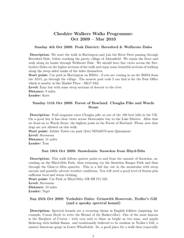 Cheshire Walkers Walks Programme: Oct 2009 – Mar 2010