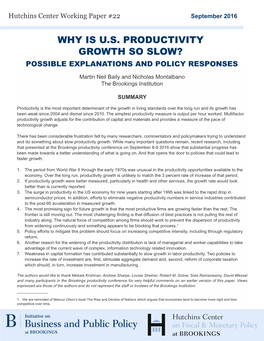 Why Is U.S. Productivity Growth So Slow? Possible Explanations and Policy Responses