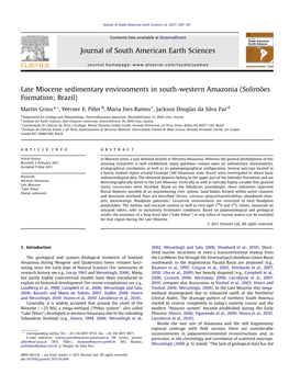 Late Miocene Sedimentary Environments in South-Western Amazonia (Solimões Formation; Brazil)