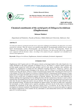 Chemical Constituents of the Aerial Parts of Etlingera Brevilabrum (Zingiberaceae)