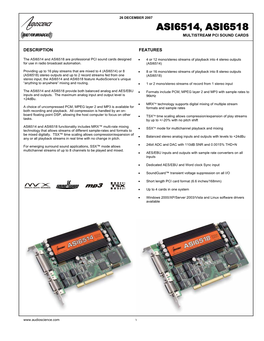 Asi6514, Asi6518 Multistream Pci Sound Cards