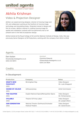 Akhila Krishnan Video & Projection Designer