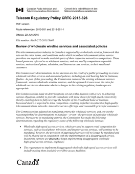 Wireline Services and Associated Policies