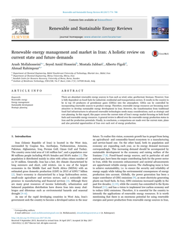 Renewable Energy Management and Market in Iran a Holistic Review On