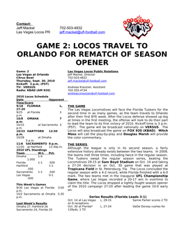 9-30-2010 Locos @ Florida Tuskers Game Notes