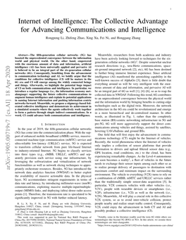 Internet of Intelligence: the Collective Advantage for Advancing Communications and Intelligence Rongpeng Li, Zhifeng Zhao, Xing Xu, Fei Ni, and Honggang Zhang