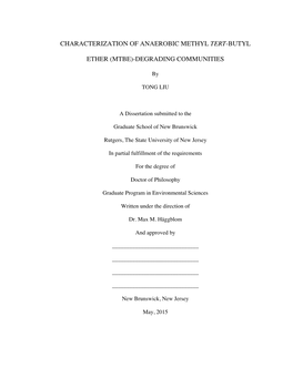 Characterization of Anaerobic Methyl Tert-Butyl Ether (MTBE)-Degrading Communities