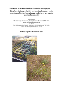 The Effect of Nitrogen Fertility and Mowing Frequency on the Persistence of Twelve Australian Perennial Forbs in a Planted Grassland Community