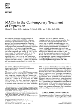 Maois in the Contemporary Treatment of Depression Michael E