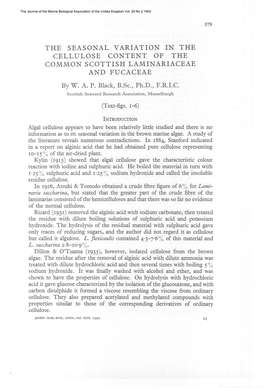 The Seasonal Variation in the Cellulose Content of the Common Scottish Laminariaceae and Fucaceae