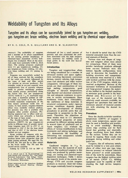 Weldability of Tungsten and Its Alloys