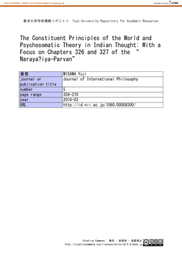 With a Focus on Chapters 326 and 327 of the “ Naraya?Iya-Parvan”