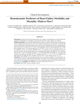 Hemodynamic Predictors of Heart Failure Morbidity and Mortality: Fluid Or Flow?