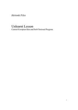 Unlearnt Lesson Central-European Idea and Serb National Program