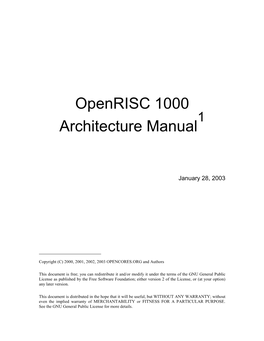 Openrisc 1000 Architecture Manual January 28, 2003