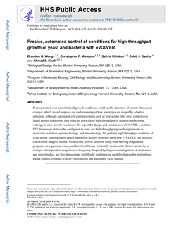 Precise, Automated Control of Conditions for High-Throughput Growth of Yeast and Bacteria with Evolver