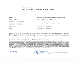 Finding of No Significant Impact (FONSI) for the Hampton Roads Crossing Study (HRCS) Environmental Assessment (EA) Re-Evaluation