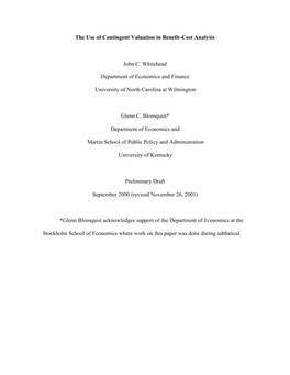 The Use of Contingent Valuation in Benefit-Cost Analysis John C